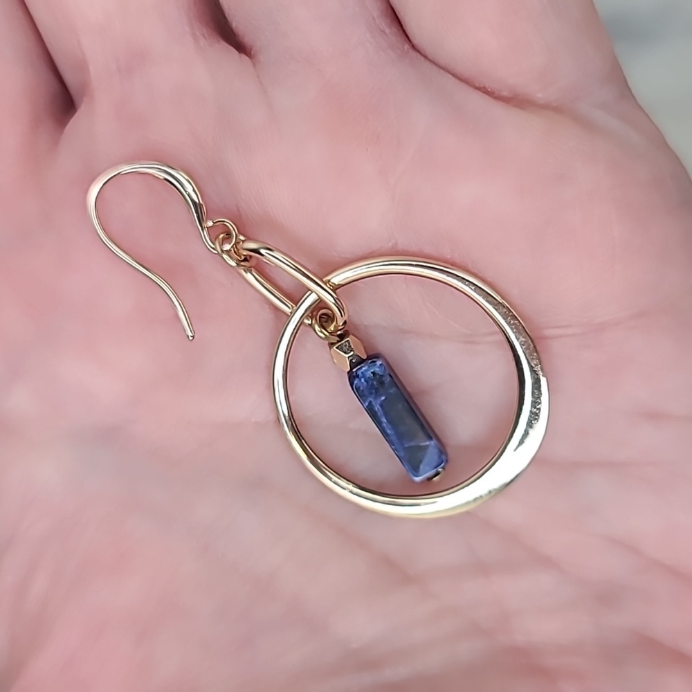 Banana Republic Lapis Lazuli/Gold Hoop Dangle Hook Earrings - Picture 15 of 17